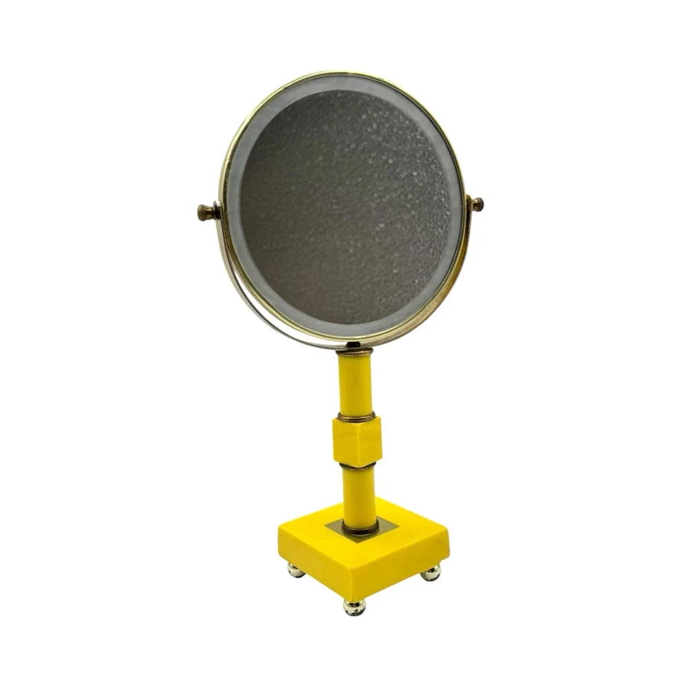 Vintage Yellow Vanity Mirror 1970s Celluloid Footed Brass 11